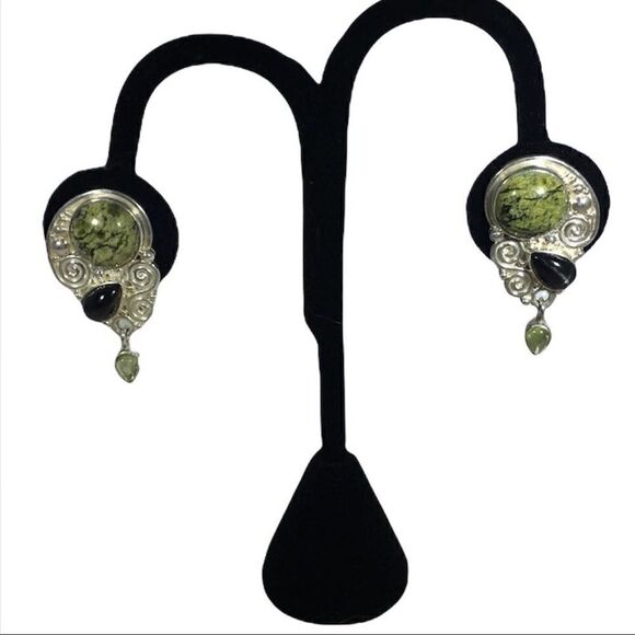 VINTAGE 80s Sajen Offerings Sterling Silver Clip Moonstone Earrings Jewelry - Picture 1 of 3